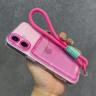 17 Custodia Trasparente Colore Caramella ad Aria con Porta Carte per iPhone 11 12 13 14 15 16 17 Pro Max Plus 17 Cordino Clip in Silicone per Foto