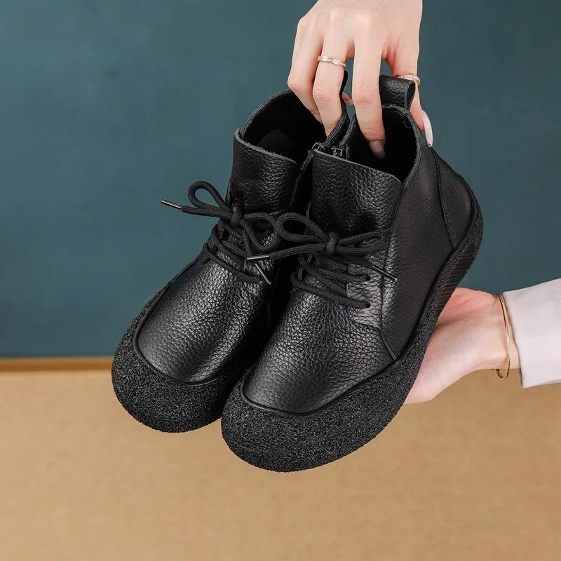 

Мода 2025 Кожаные ботильоны Женские ботинки на шнуровке Водонепроницаемая обувь Женские ботинки широкой посадки Короткие ботинки Женские оксфорды Коричневые ботильоны 35