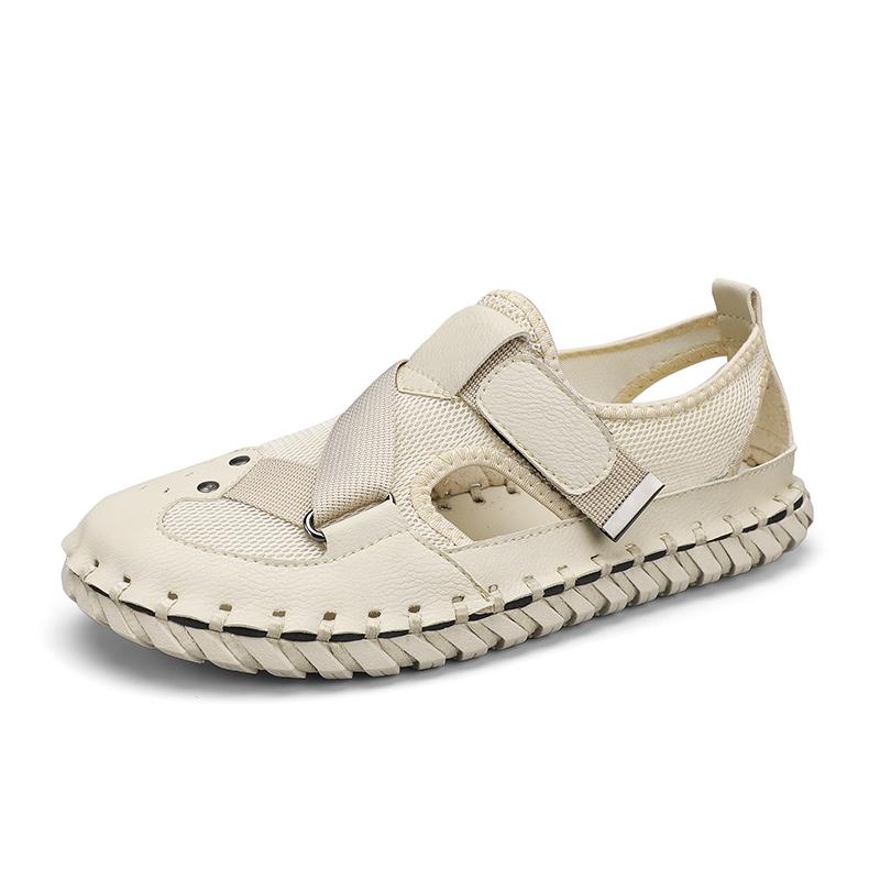 Summer Leather Men's Sandals Handmade Beach Shoes Soft Rubber Mesh Shoes Comfotable Hollow Out Flats Magic Glue Sneakers Sandaly
