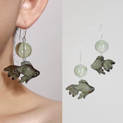 Glass Small Fish Round Pendant Earrings New Chinese Temperament Versatile Ear Hook Niche Personality High-end Earrings