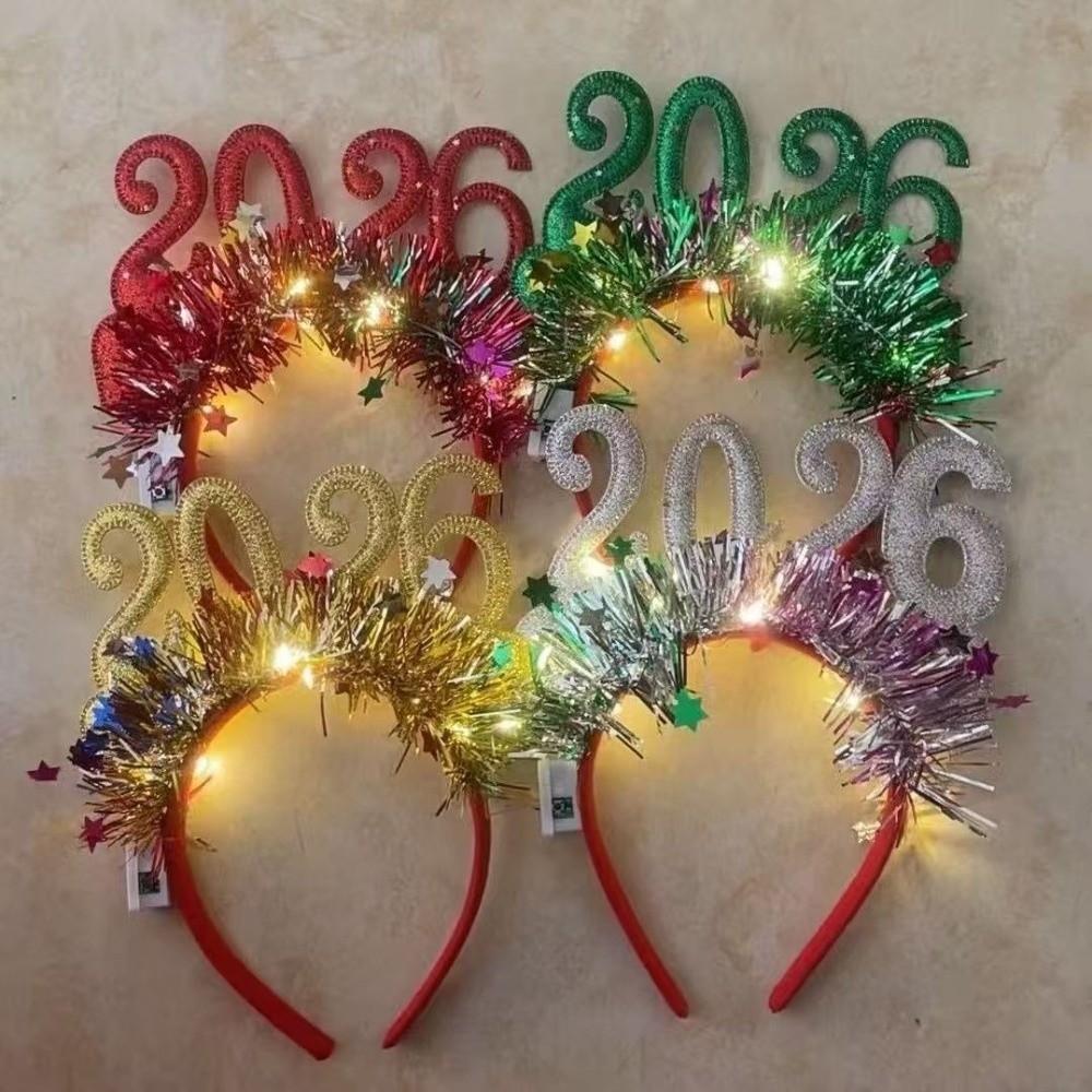 Number 2026 New Year Headbands Colorful Christmas Headpiece Glitter Headwear New Year's Eve