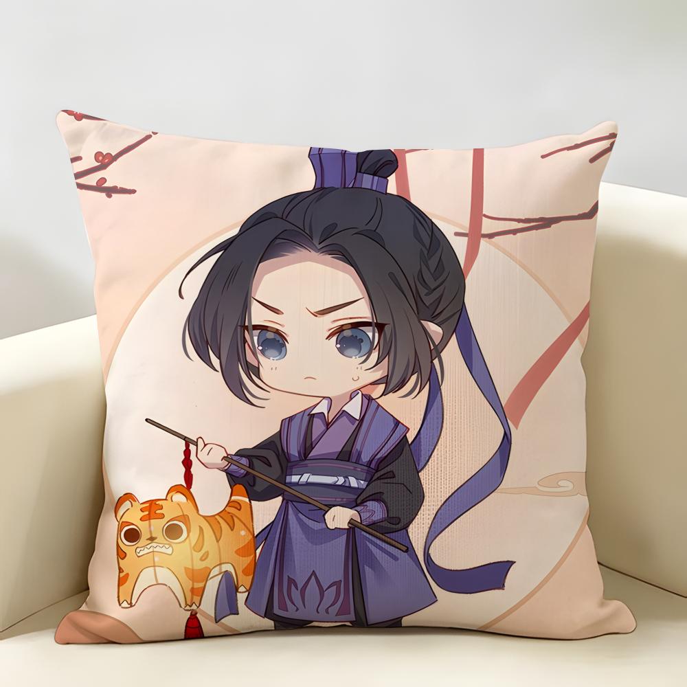 Cute MMo DDao ZZu SShi Cushion Cover Natural Linen Organic Fabric DoubleSided Printing Room Sofa Decor Pillow Case