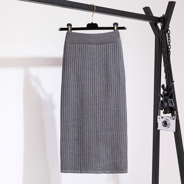 

Юбка средней длины из трикотажной пряжи с разрезом сзади, облегающая, корейская версия, на осень и зиму L серый