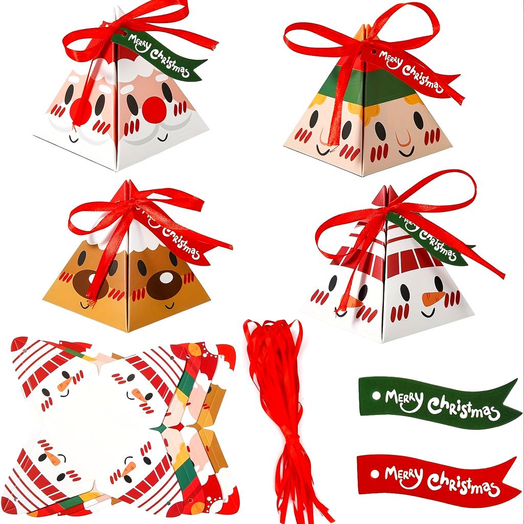 50pcs Christmas Boxes, 6 Styles Christmas Gift Boxes Xmas Paper Boxes with Ribbon Boxes for Christmas Party Supplies