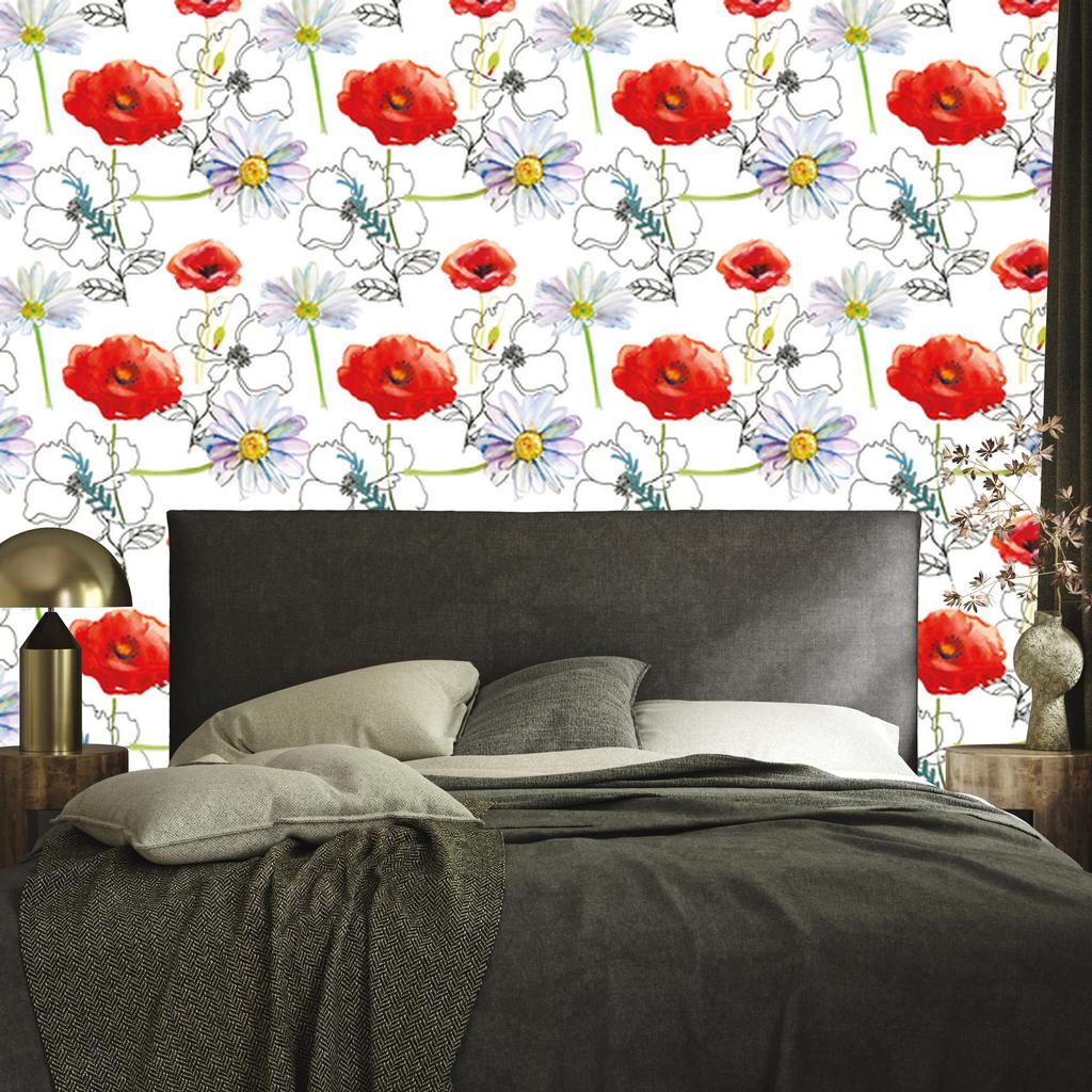 Poppies and Daisies Wallpaper for Living Room and Bedroom 50x1000
