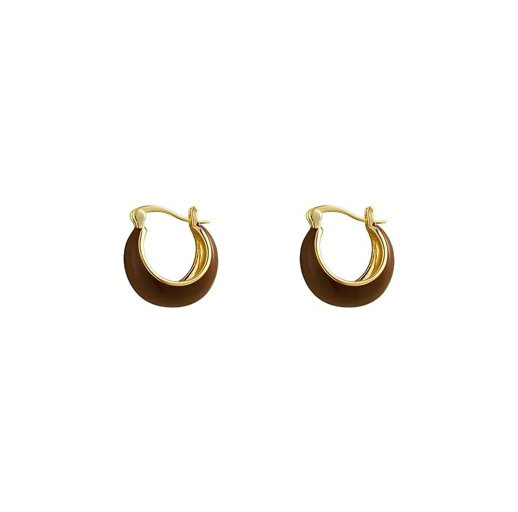 Medela Style Brown Oil Dripping Small Circle Ring Loose Temperament Commuter Earrings Yiwu Jewelry Factory