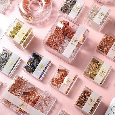 Roségoldene Reißzwecke & Büroklammer-Set mit langem Schwanz - Kreative Büro-Kombination