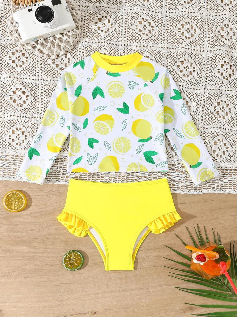 2026 Girls' Long Sleeve Two-Piece Swimsuit Set - Toddler Swimwear