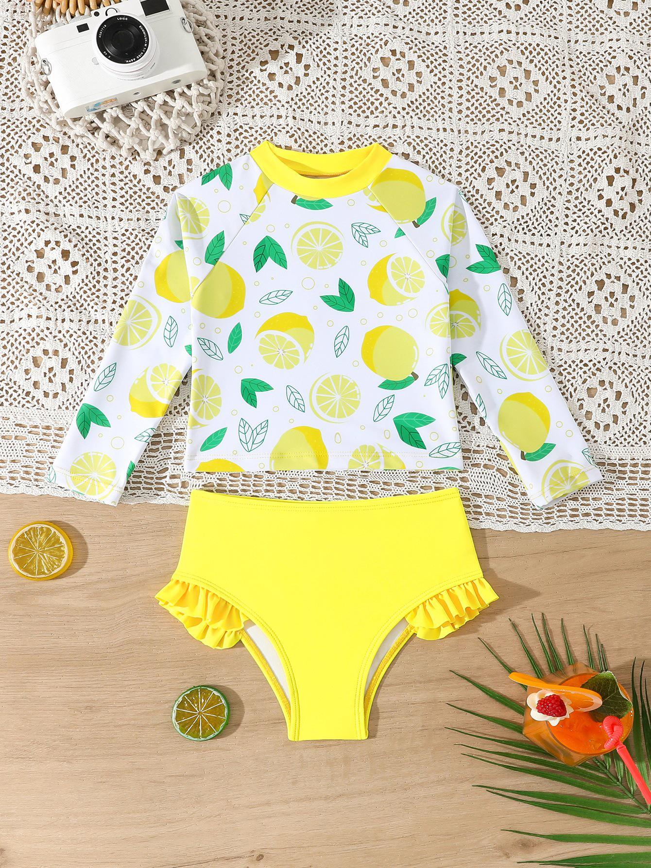 2026 Девочки Комплект из двух предметов купальника с длинным рукавом - Купальники для малышей 7Y розовый