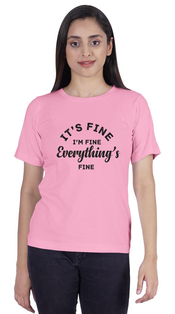 Inkmeso Crew Neck T-shirt   Its Fine I'm Fine Everything Is Fine" Letter Printed Inspirational Jersey Top For