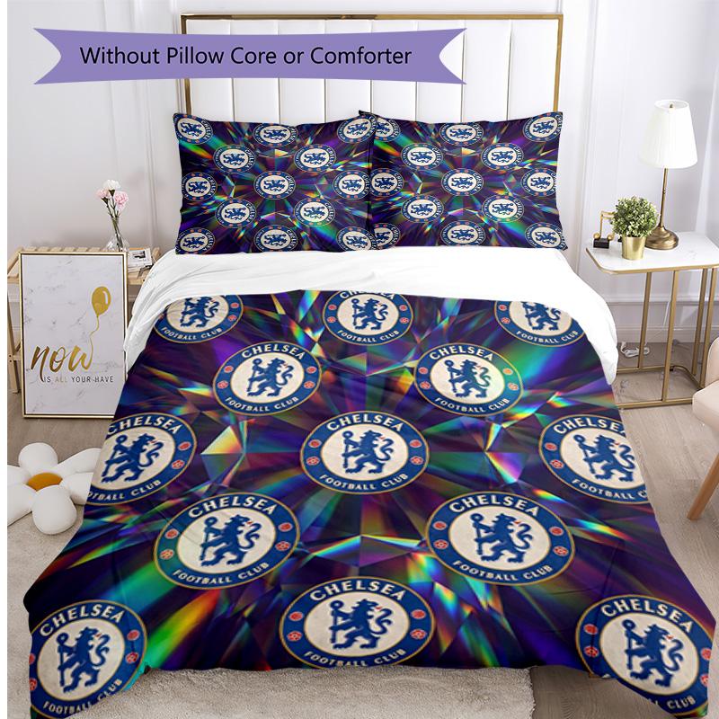 Chelsea FC Pattern Printed 3PCS Bedding Set Soft Skin-Friendly Washable Duvet Cover & Pillowcases Set All Season Bedroom
