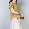 Women Patchwork Cotton Linen Short-sleeved Top T-Shirt