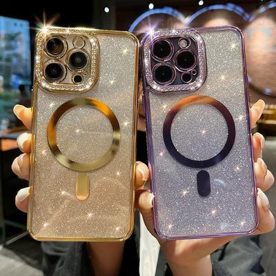 Shining Glitter Wireless Charging Phone Case For Iphone 14 13 12 11 Pro Max 14pro 14plus 11 Shockproof Soft Plating Bumper Cover