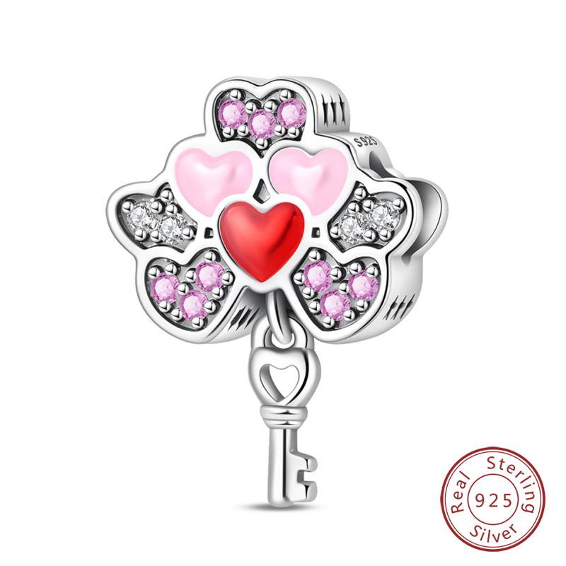 Copper Pink Love Series Charm Love Cube Little Bear Luminous Pendant Fit Original Bracelet Romantic Wedding Jewelry