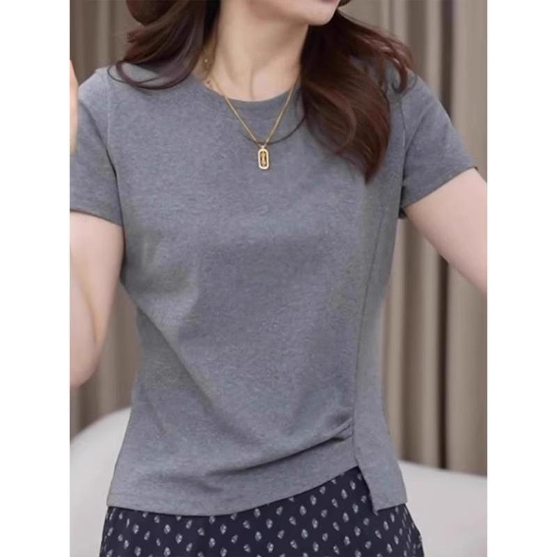 

2025 summer new Korean version short-sleeved T-shirt women s design top S серый
