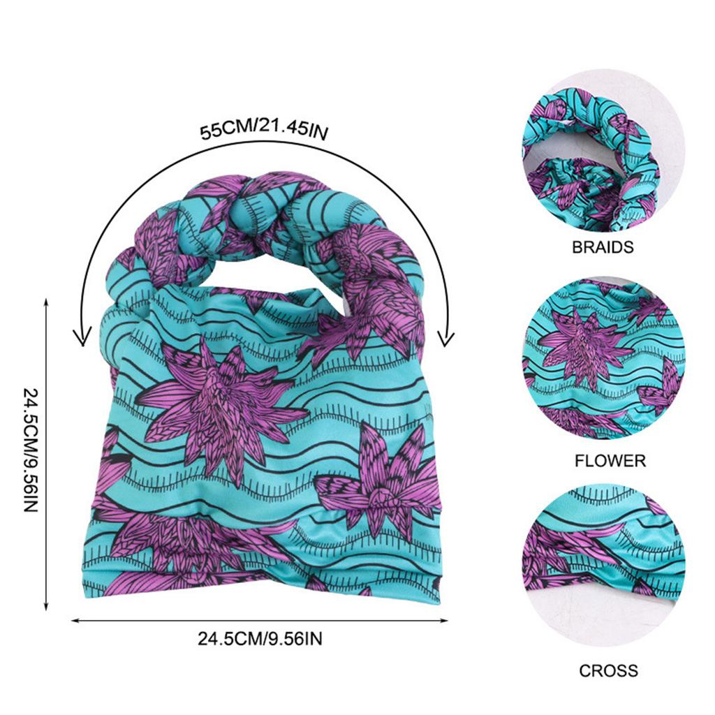 African Braided Headwrap High Skull Turban Cap Flower Printed Hijab Head Scarf for Music Festival Theme Event Oversized