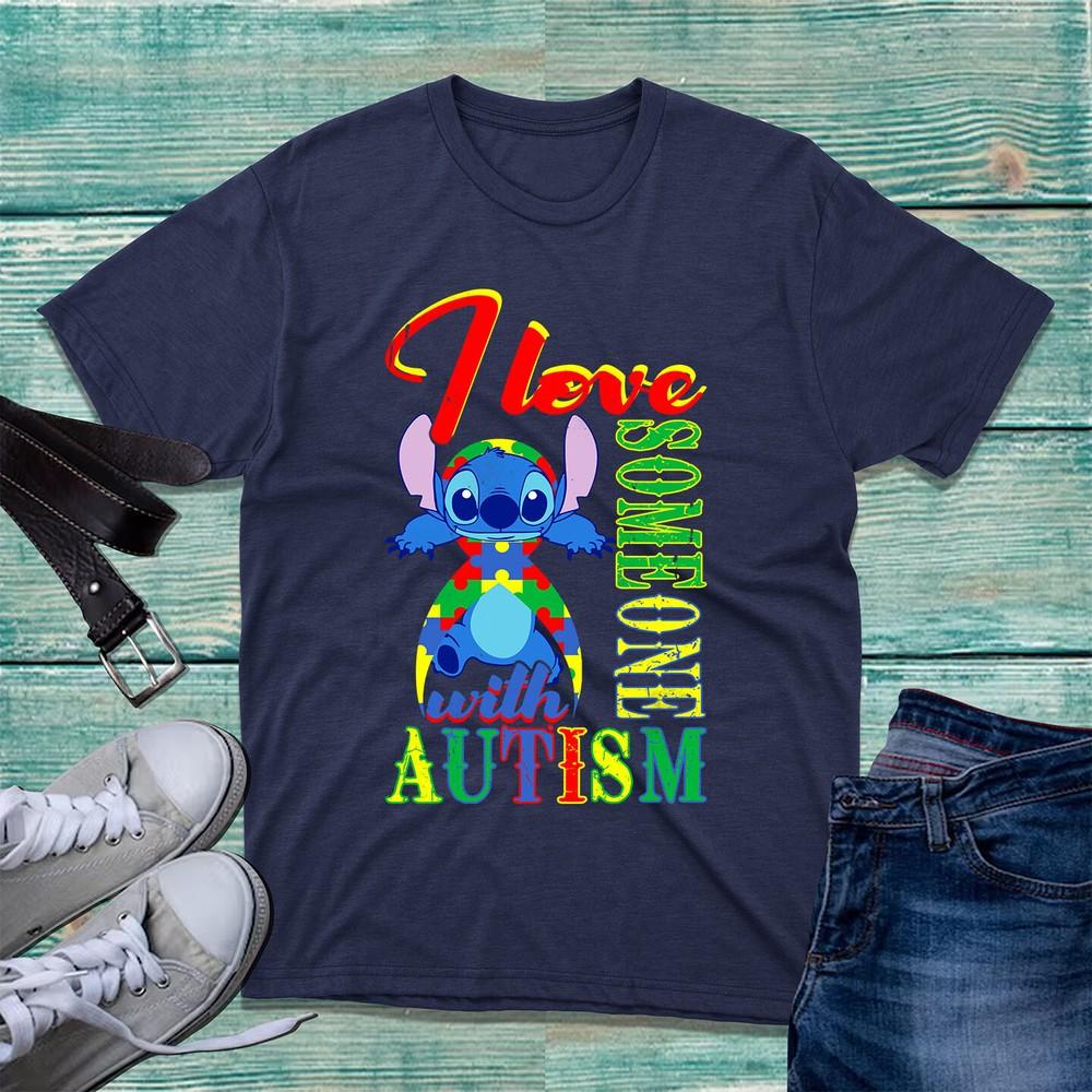 I Love Someone With Autism TShirt Lilo Stitch Awareness Cartoon Gift Tee Top S