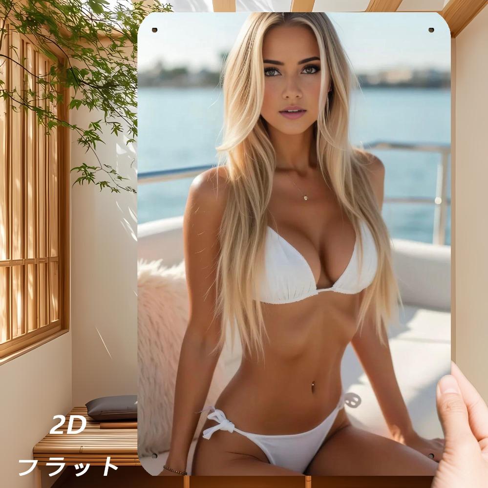 

Retro Metal Sign White Swimsuit Golden Hair Iron Wall Art 8x12 Inch Home Bar Office Decor 20x30cm