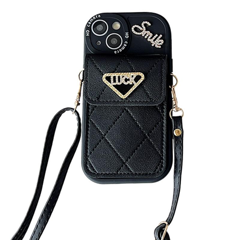 Luck Letter Wallet Card Bag Smile Mobile Phone Case For Iphone17Pro Apple 13 Messenger 15 Silicone 16