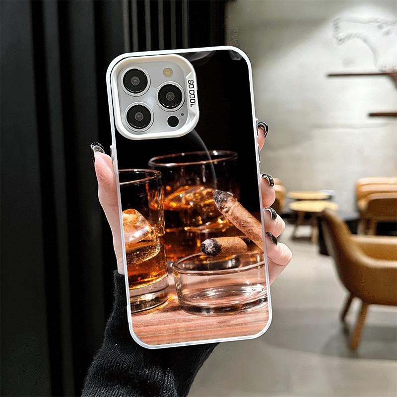 Cigar Whiskey Ice Drink Soft Phone Case for iPhone 15 16 17 Pro Max 17Air 16E 14 Plus 13 12 Mini Shockproof Cover Back Shell