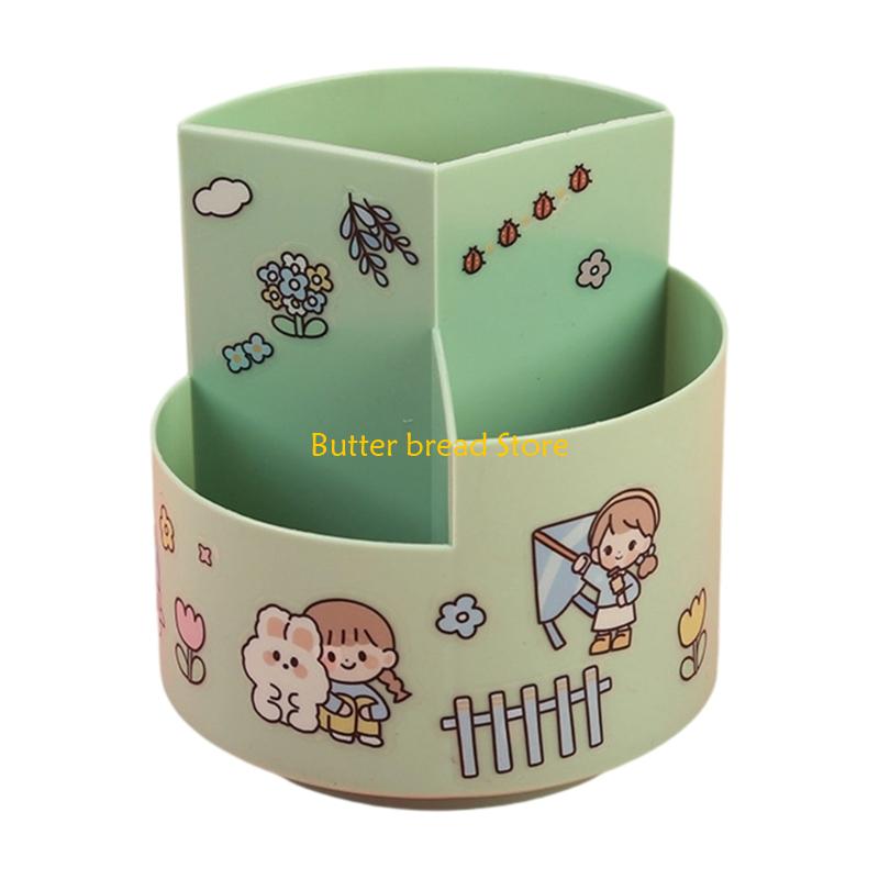 W89C Round Rotating Desk Caddy Multi Compartment Office Plastic Container For Stationery Storage