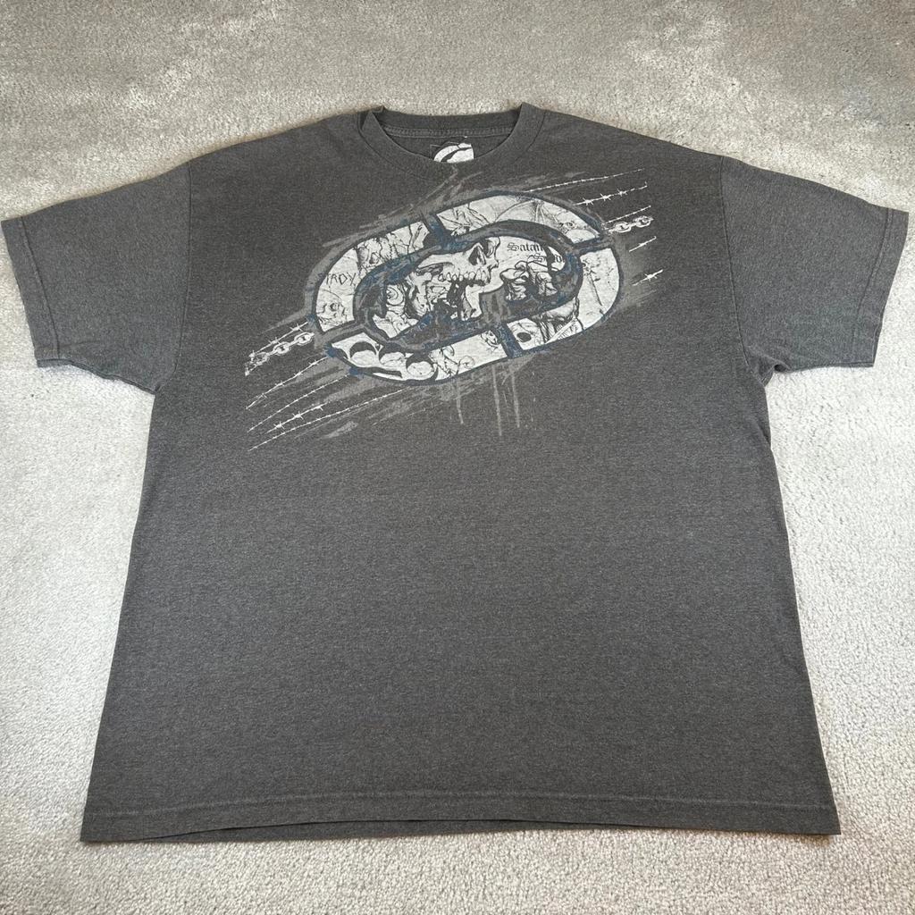 Ecko Unltd Mens T-shirt 2XL Charcoal Gray Skull Chain Graphic Streetwear Y2K Tee