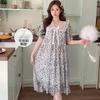 Linglei Summer Printing Color Lace Bow Mesh Court Princess Style Long Nightdress Pajamas Loungewear Women