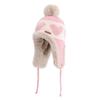 Polyester Trapper Hat Pom Pom Thick Warm Lining Winter Hat Heart Pattern Ear Flap Hat  For Women