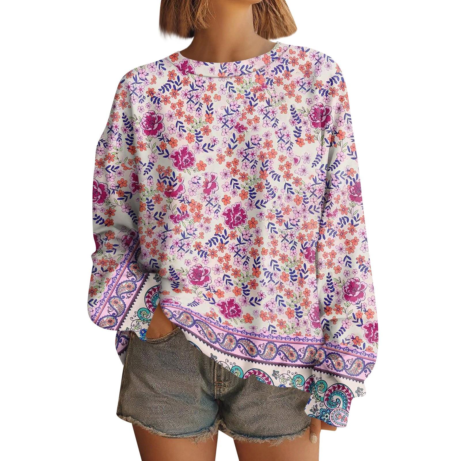 

Женские топы Женский свитшот с длинным рукавом Повседневный с круглым вырезом Свободного кроя Пуловер Флисовые топы L