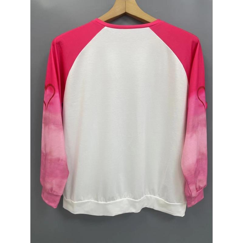 Plus Size Butterfly Print Sports-Shirt Casual Long Sleeve Round Neck Pullover Women's Plus Size Clothing