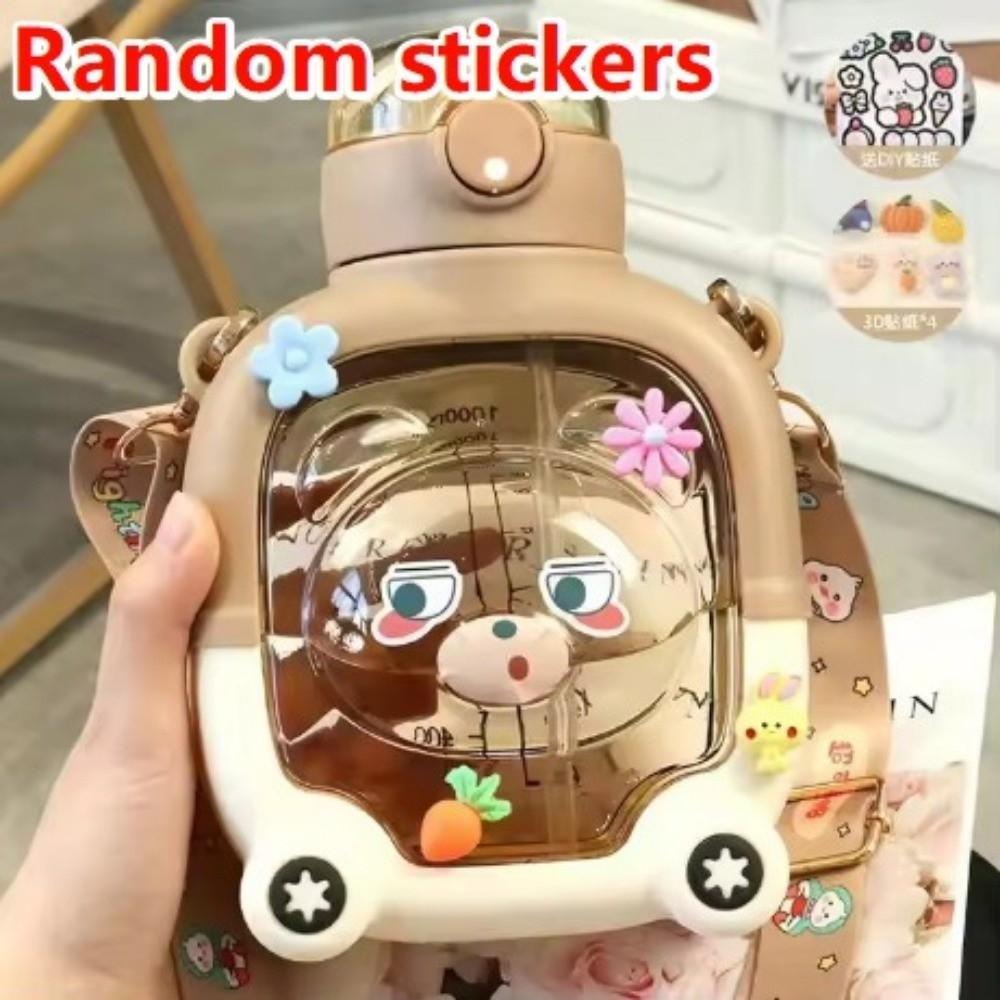 

Straps Kids Water Sippy Cup With Straw Bear Plastic Cup Bottle Portable Drink Bottle School