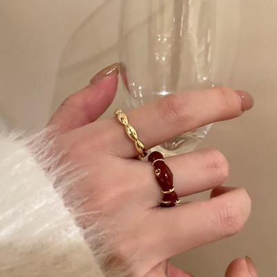 Ankela Roter Öltropfen-Metall-Öffnungsring Weiblicher Nischen-Design-Sinn Leichter Luxus Einfacher Exquisiter Vielseitiger Ring