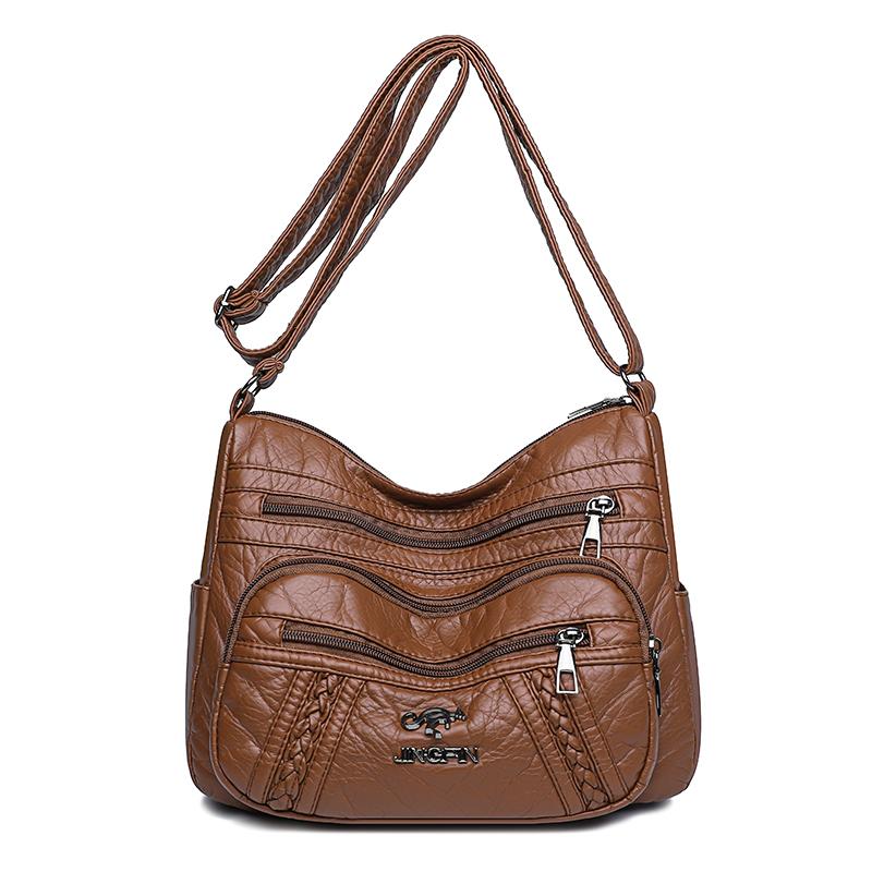 Dameveske i mykt skinn Middelaldrende morsveske Enkel skulder Crossbody-veske
