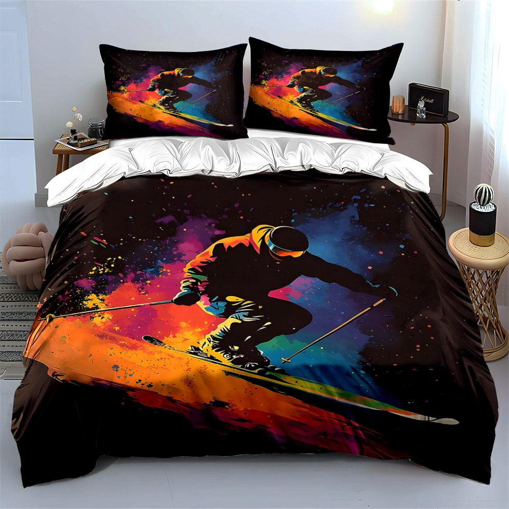 Colorful skier splash art. Bedding sets Duvet cover sets Duvet covers Pillowcases(1 * Duvet Cover 2 * Pillowcases without duvet insert)