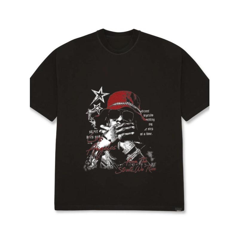 

Оверсайз футболка черная хип-хоп уличная одежда с графическим принтом звезд и текстом «From the Streets We Rise» городская мода для мужчин повседневная одежда XXXXL чёрный