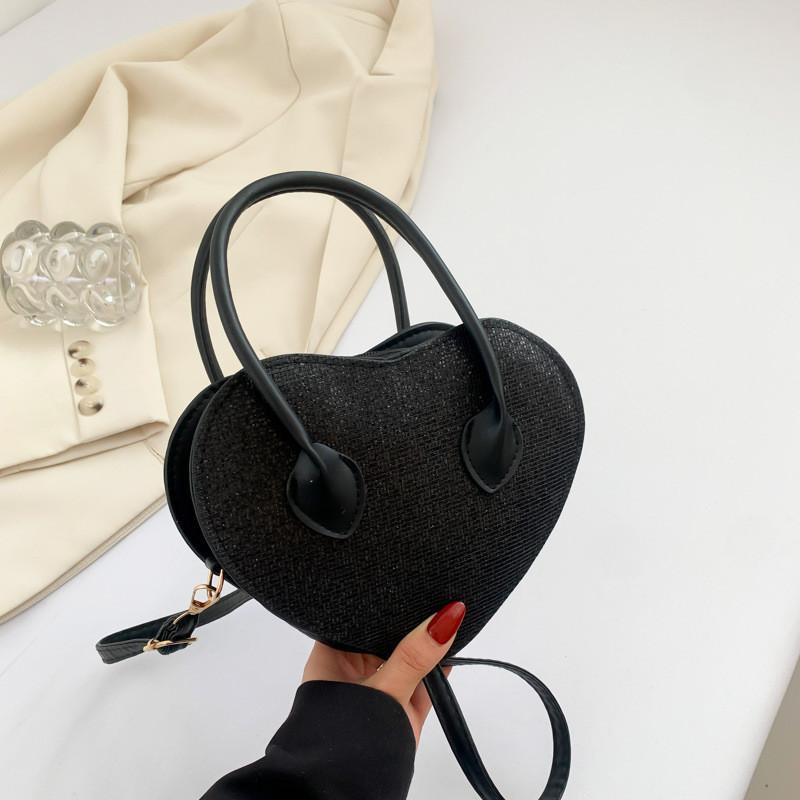 Heart Shaped Mini Handbag For Women Stylish Casual Pu Tote Crossbody Bag In Black Rose Pink Silver And Green
