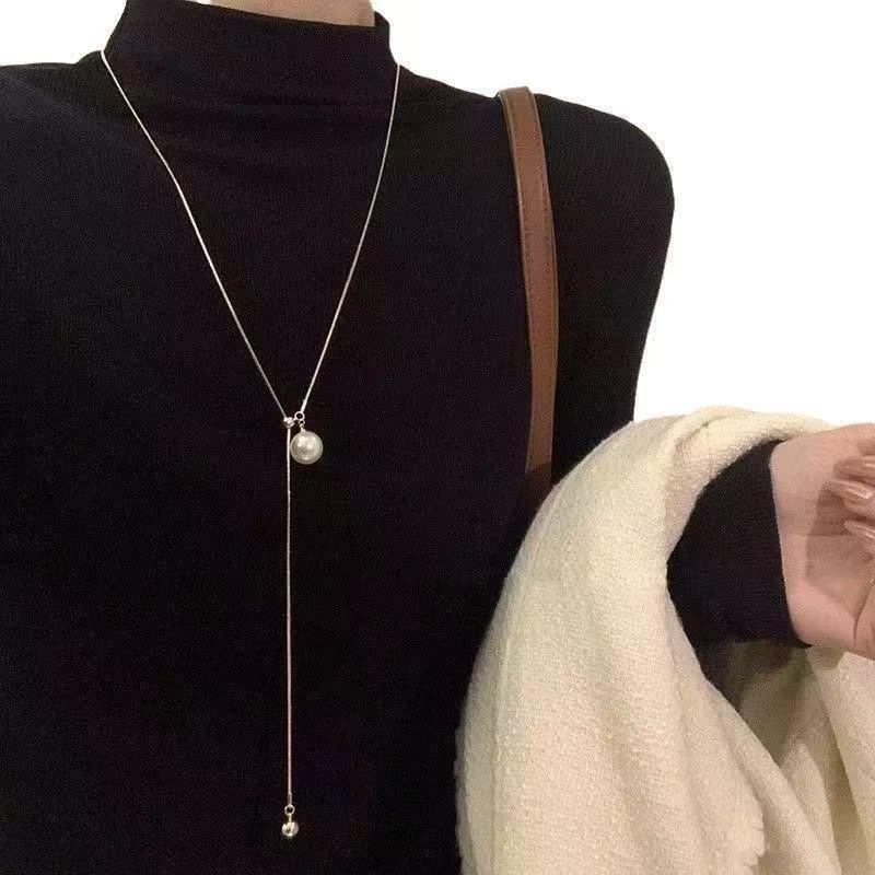 Niche Design Stainless Steel Triangular Box Chain Women's Necklace Long High-end Sweater Accessories Matching