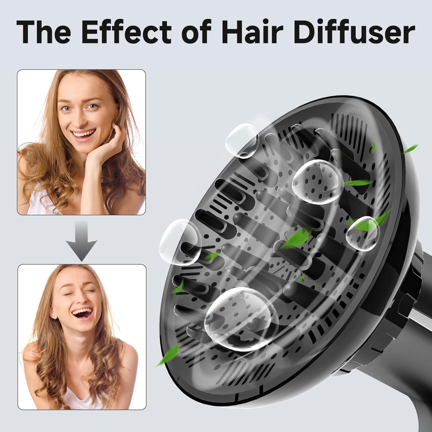 Hair Diffuser, Diffuser Attachment for Hair Dryer, Hair Diffuser for Curly Hair, Universal Diffuser for 1.4-2.6  Hair Blow Dryer Long Thick Curly