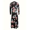 Women's Bohemian High Waist Printed Long Sleeve Maxi Dress, Elegant Flowy Casual Dress for Women, European & American Style Slimming Waist Dress