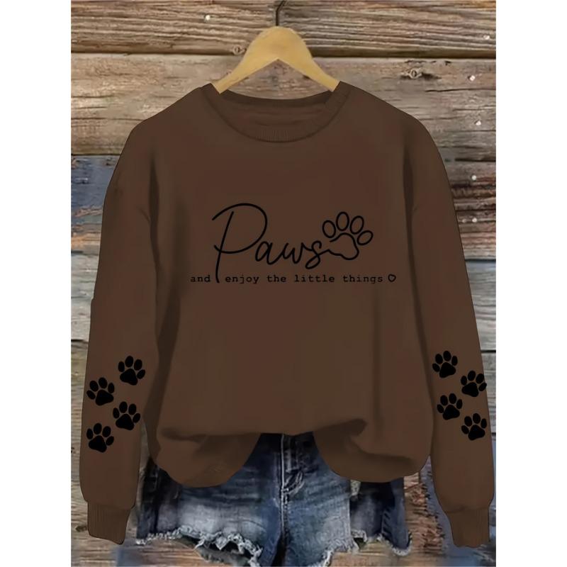 Women's comfortable paw print crew neck sweatshirt, casual long sleeve pullover