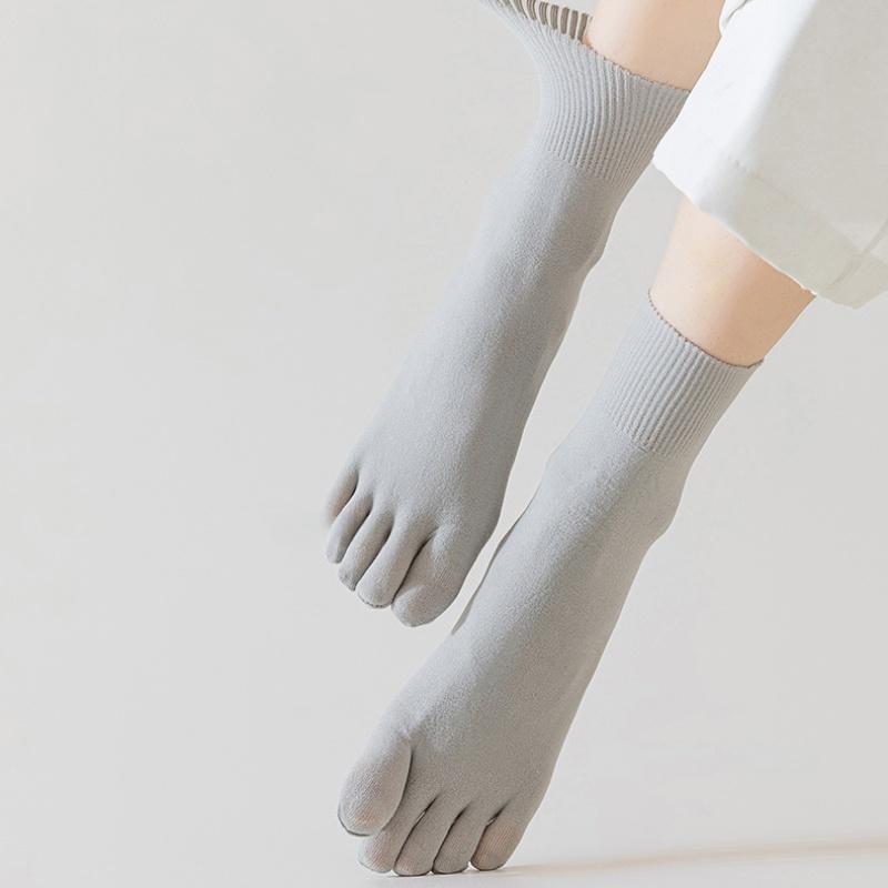 1Pair Thin Breathable Sweat-Absorbing Short Hosiery Five Finger Socks Solid Color Split-Toed Five Toe Mid Tube Socks