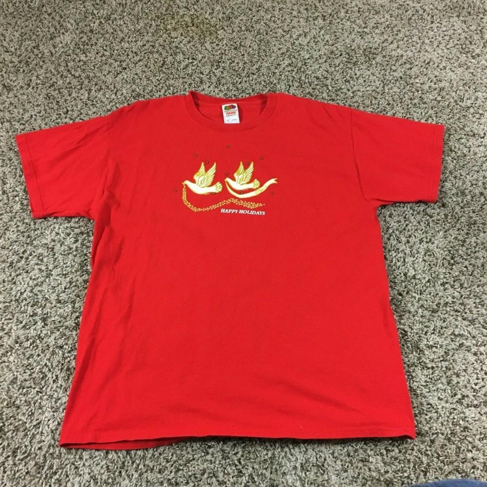 VTG 90s Turtle Dove Happy Holidays Men Women Sz XL Red Shirt Christmas Unisex T-Shirt L
