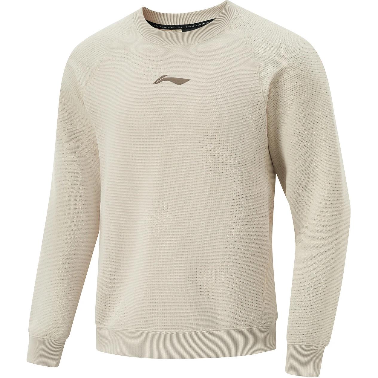 

Баскетбольная серия Li Ning с однотонным логотипом и круглым вырезом, удобная дышащая универсальная повседневная толстовка для мужчин, овсяно-серая AWDU523-3 S