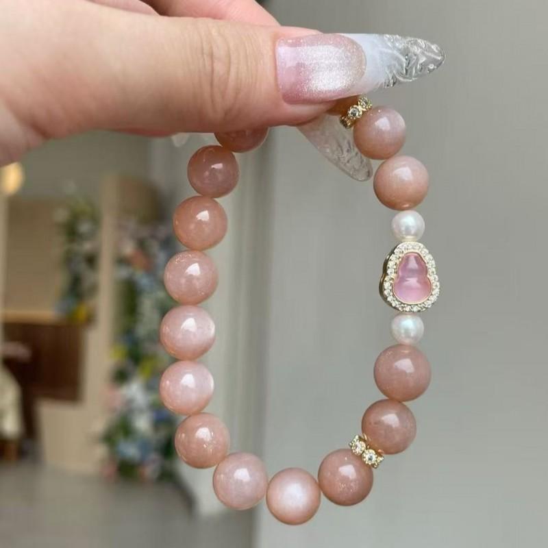Natural Sunstone Bracelet Women Handmade 10mm Beads Orange Moonstone Style 2025 10mm main bead