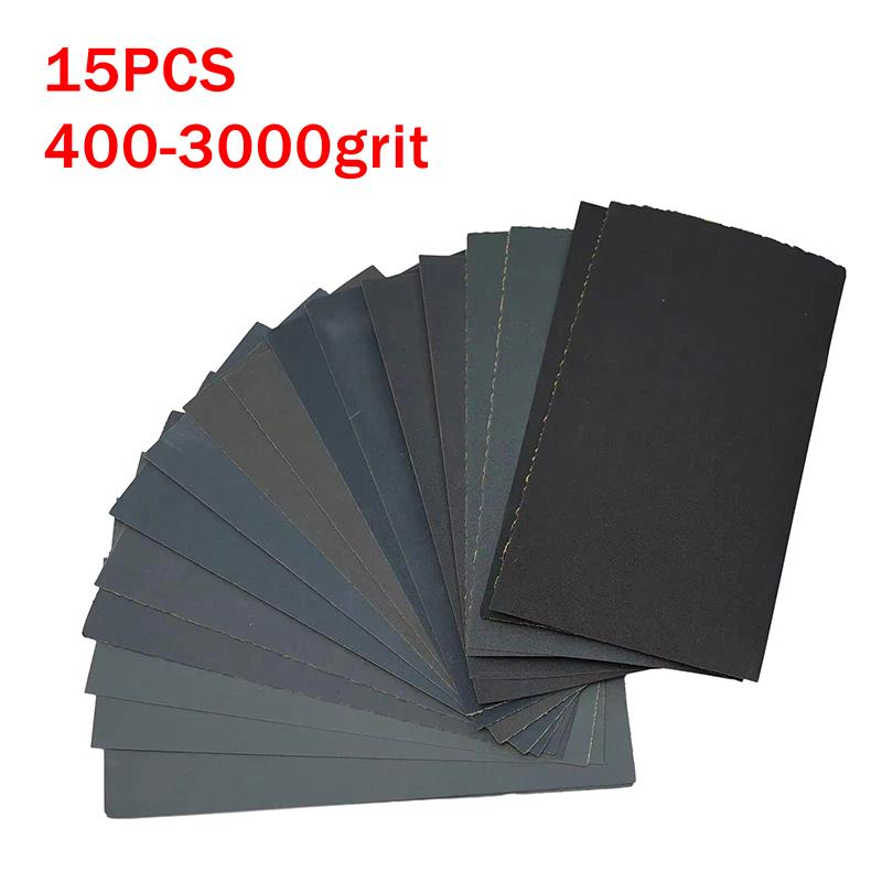Comprehensive Abrasive Tools: 15/18pcs Sandpaper Kit, Wet-Dry Use, Various Grit 400-3000