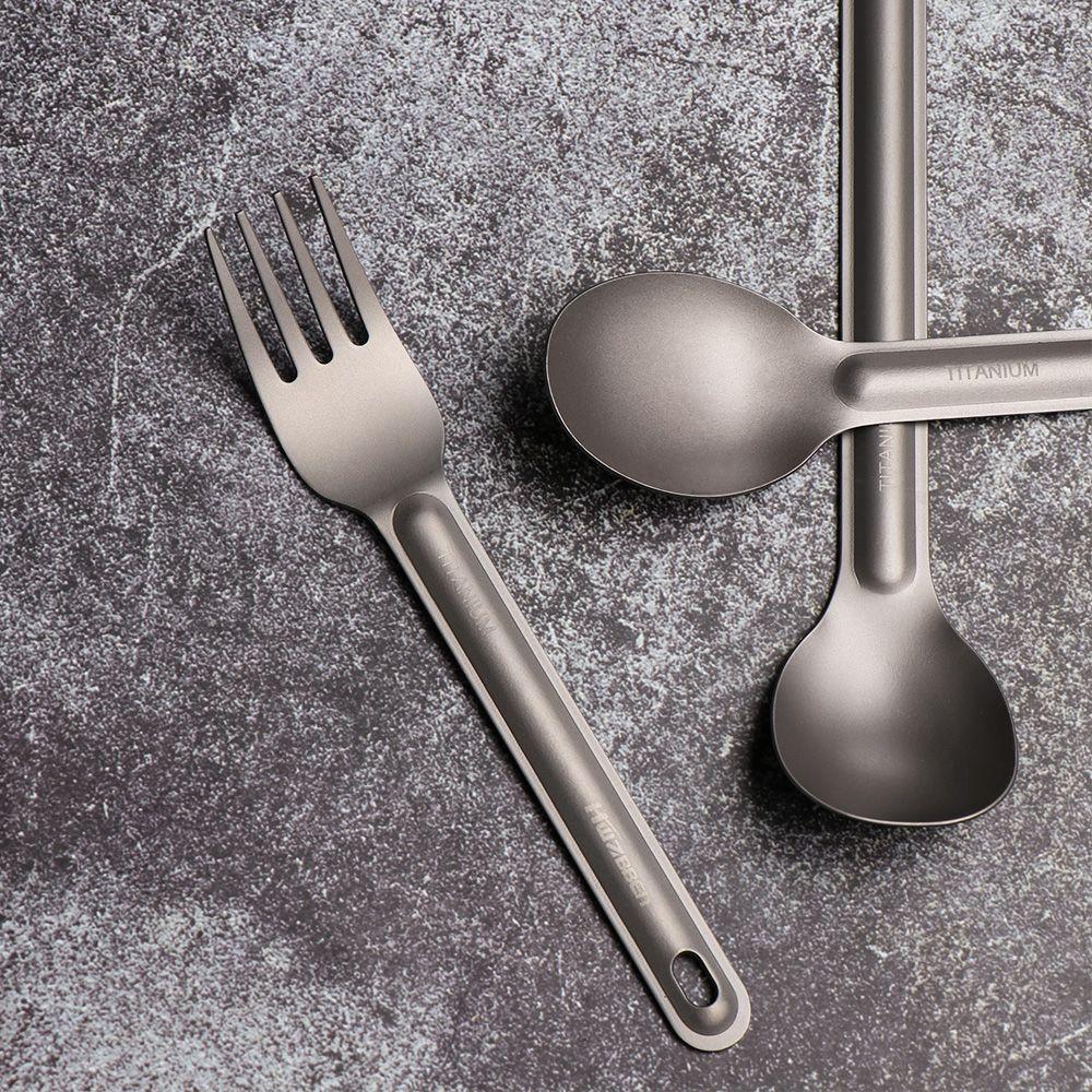 Ultralight New Pure Portable Long Handle Spoon Cutlery Fork Outdoor Picnic Accessories Titanium Cookware