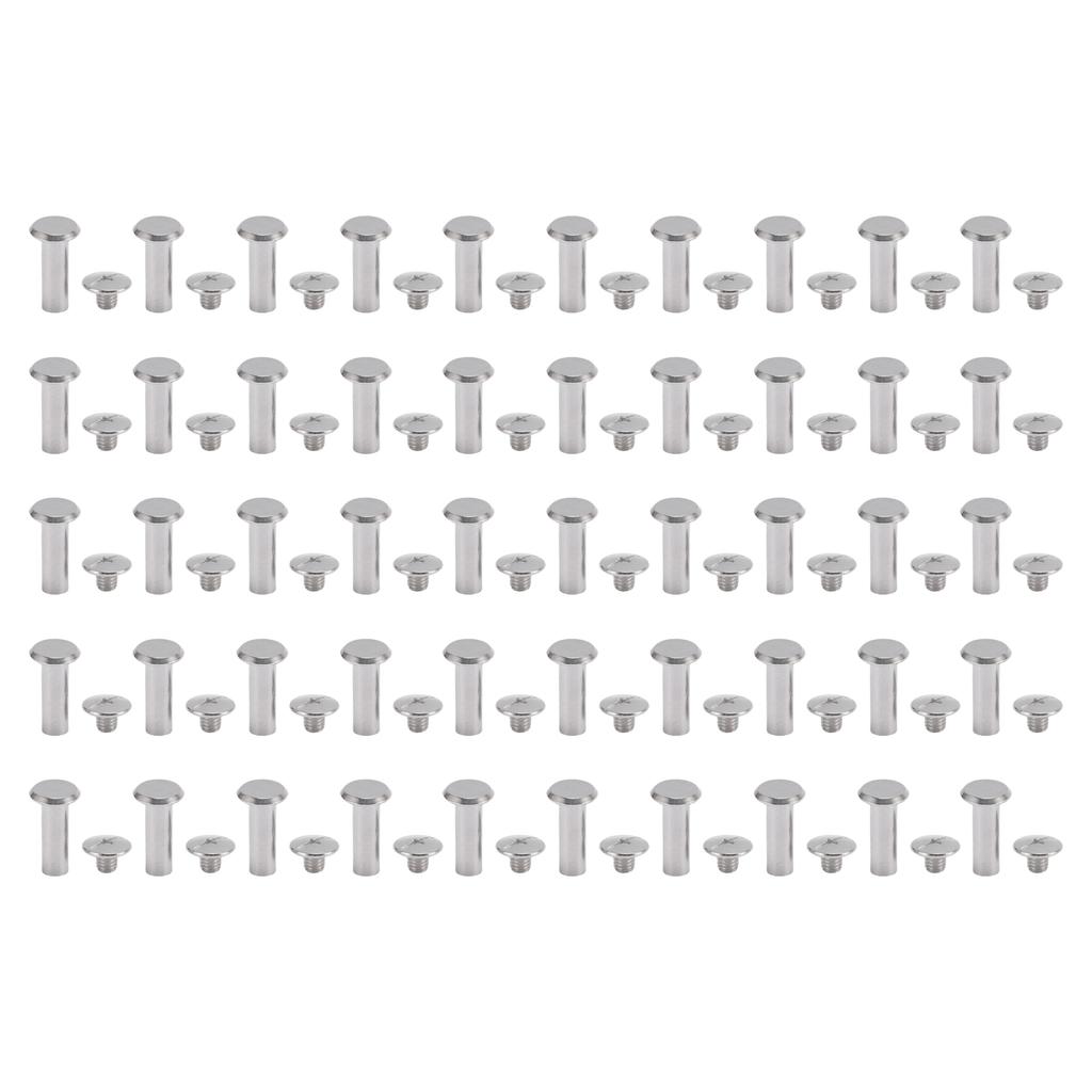 50 Sets M5 Rivet Fastener Stainless Steel Flat Round Head Rivets and Screws for Leather Crafts