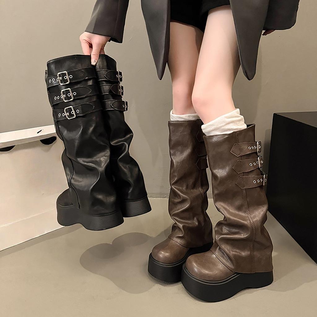 Retro European and American Hot Girls, Thick-soled Street Versatile Wrinkled Women, 2025 Autumn/winter New Design Sense Travel Pairing Fashion Boots