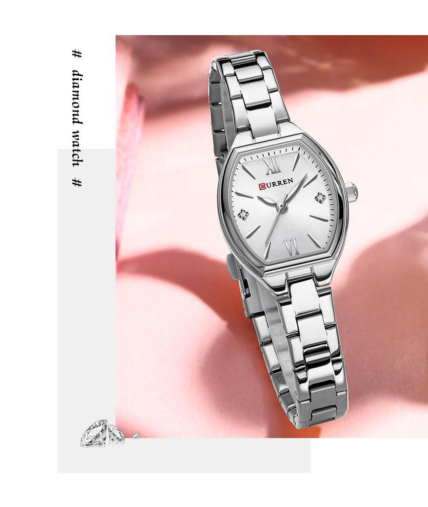 CURREN 9112 Women's Barrel Shape Waterproof Quartz Watch with Roman Numerals