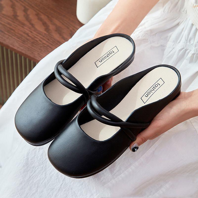 

Летние полутапочки Baotou для женщин, нескользящая мода для ношения на открытом воздухе, корейская версия весенне-осенних классных тапочек, классные полутапочки с сумкой 40-41 чёрный